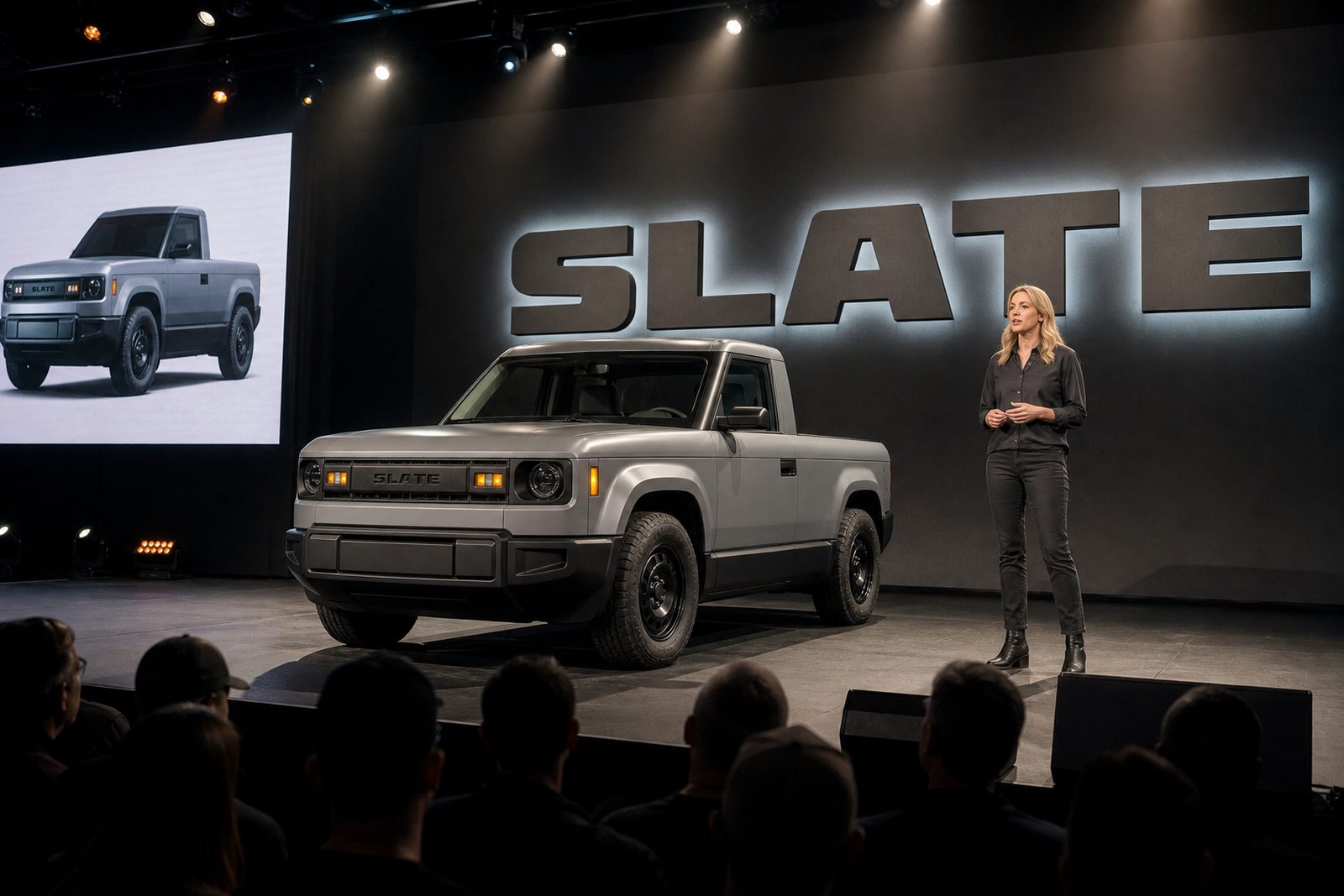 Slate Auto vehicle reveal — stage production by Above the Line