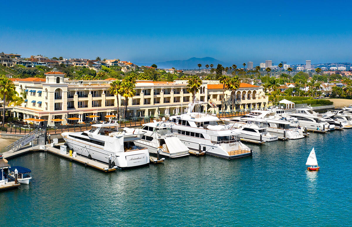 Balboa Bay Resort and yachts on Newport Harbor