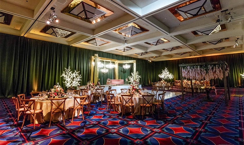 Grand Ballroom with full-width LED wall and line arrays
