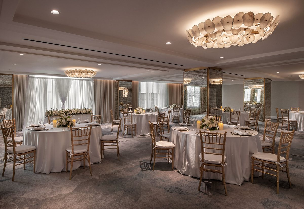 The Triton Ballroom at Fairmont Breakers Long Beach set for a banquet