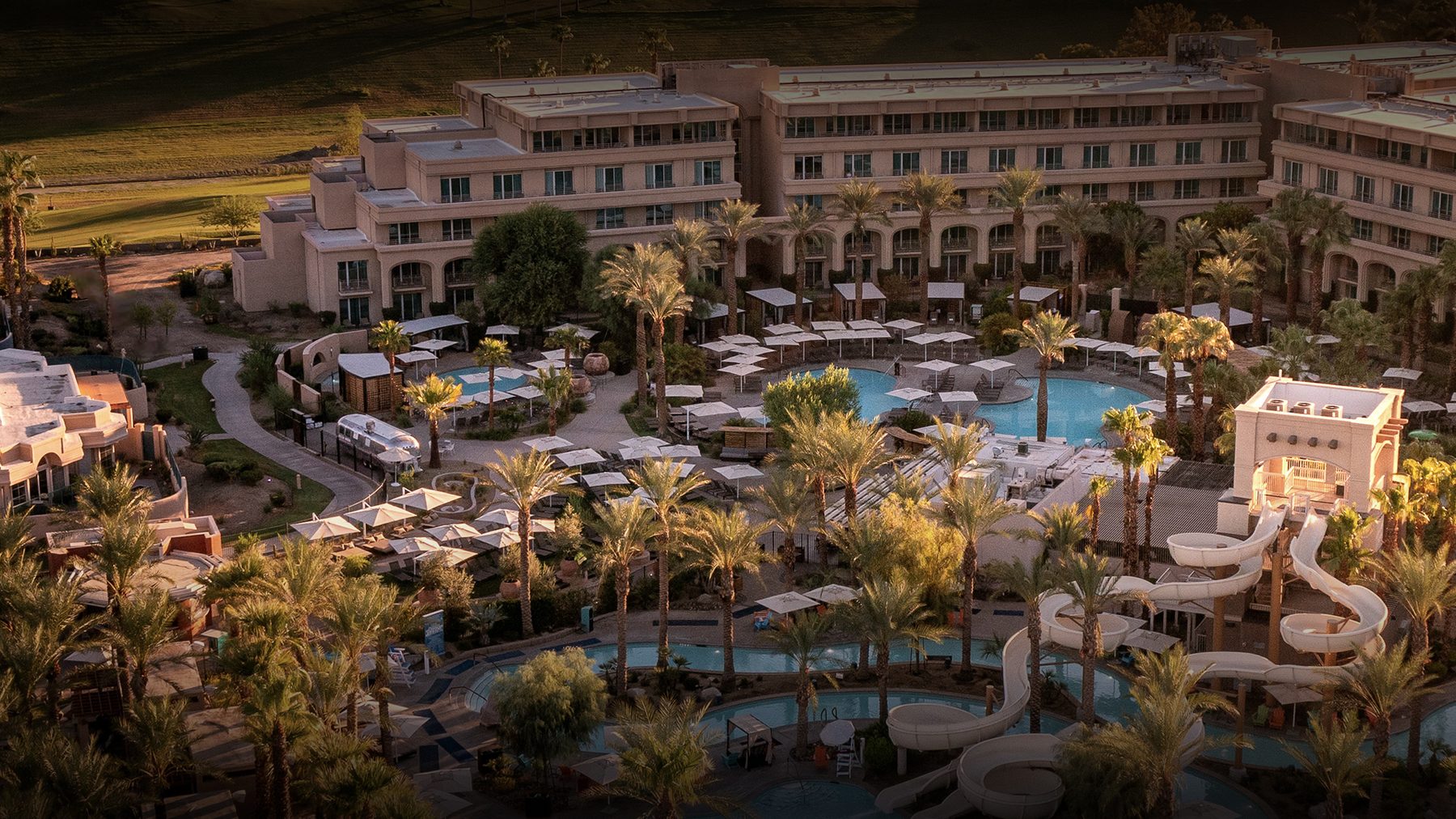 Grand Hyatt Indian Wells pools and golf at sunset