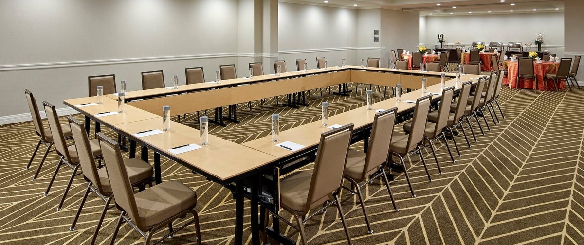 The Pasadena room at Hilton Pasadena set hollow square with a screen