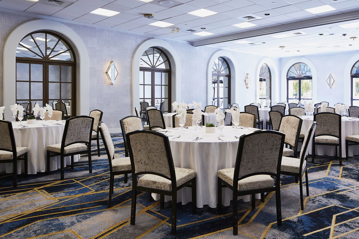 Justine's Ballroom at Hotel Dena set for a banquet