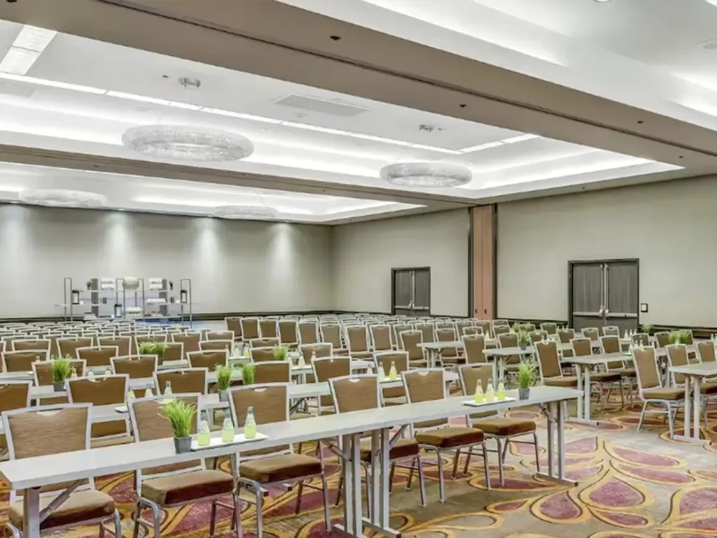 Grand Ballroom theater setup at Hotel Fera Anaheim — leftover interior, not a Grand Foyer plate