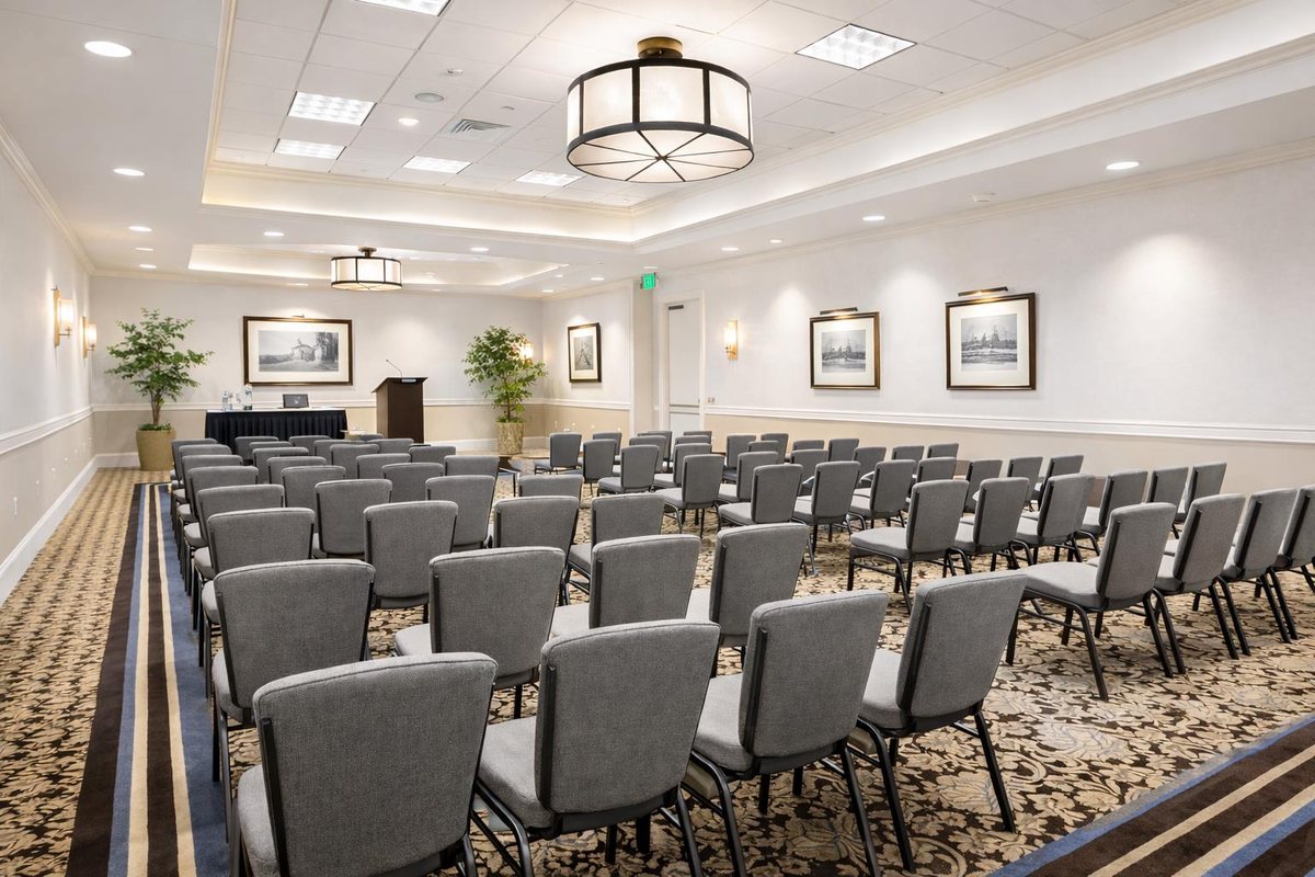 The Carlsbad room at Hotel Solea set classroom-style under lantern pendants