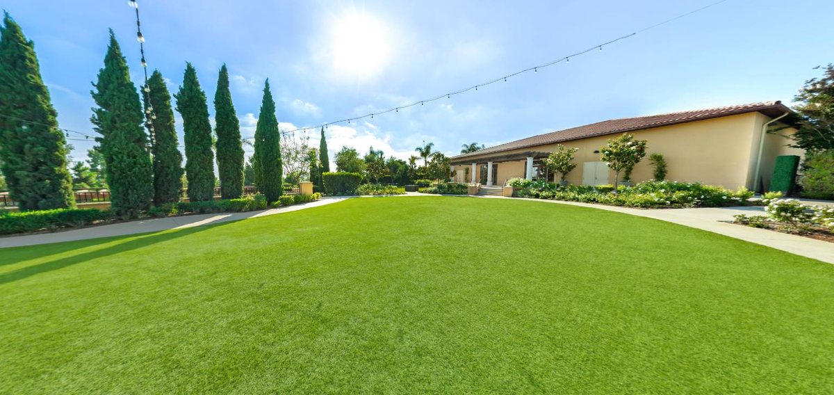The Ocean Blue Lawn at Hotel Solea with trees under a blue sky