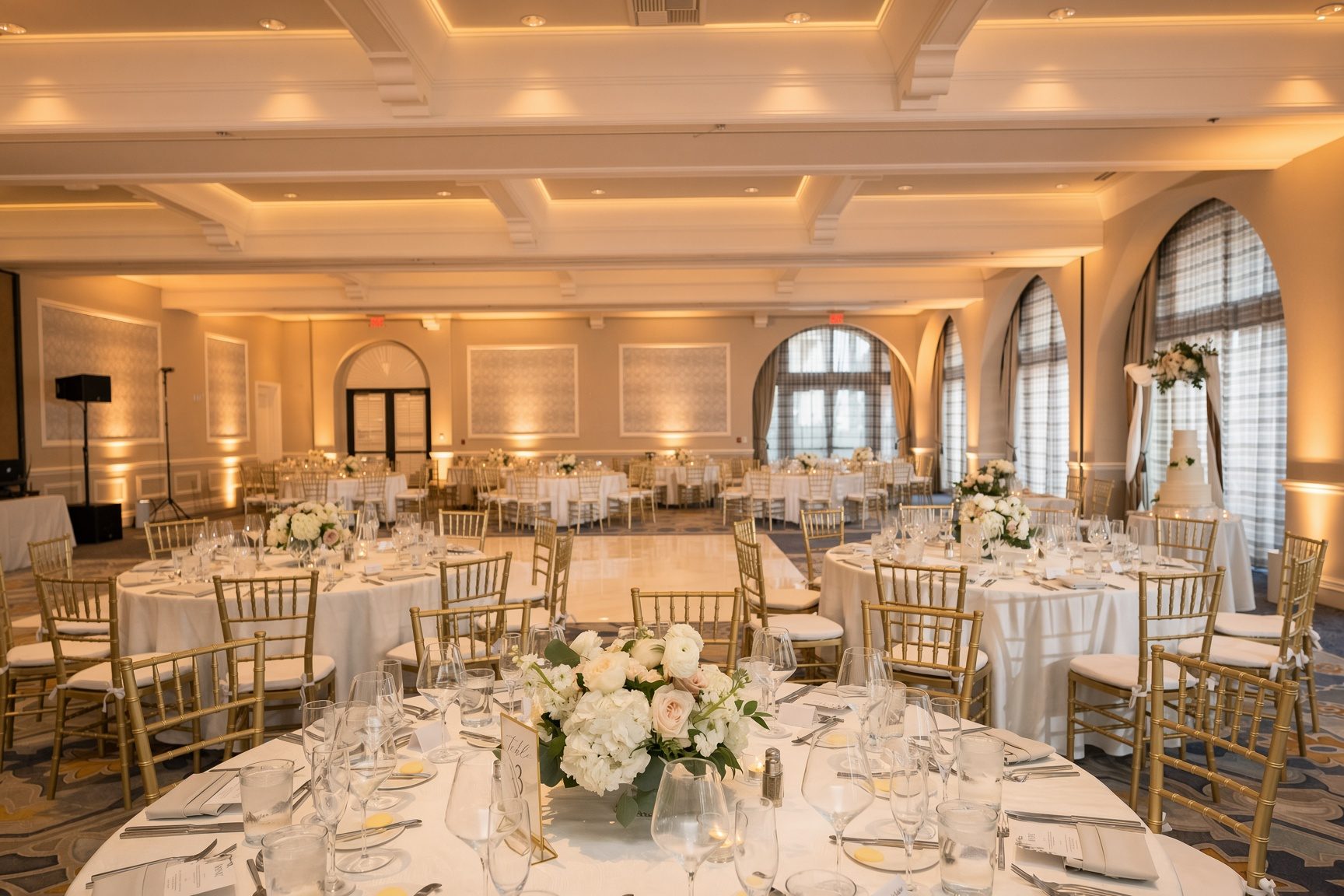 Reception setup in a Hyatt Regency Huntington Beach ballroom