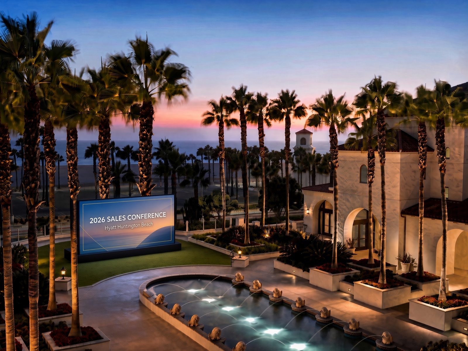 Hyatt Regency Huntington Beach Resort and Spa at dusk