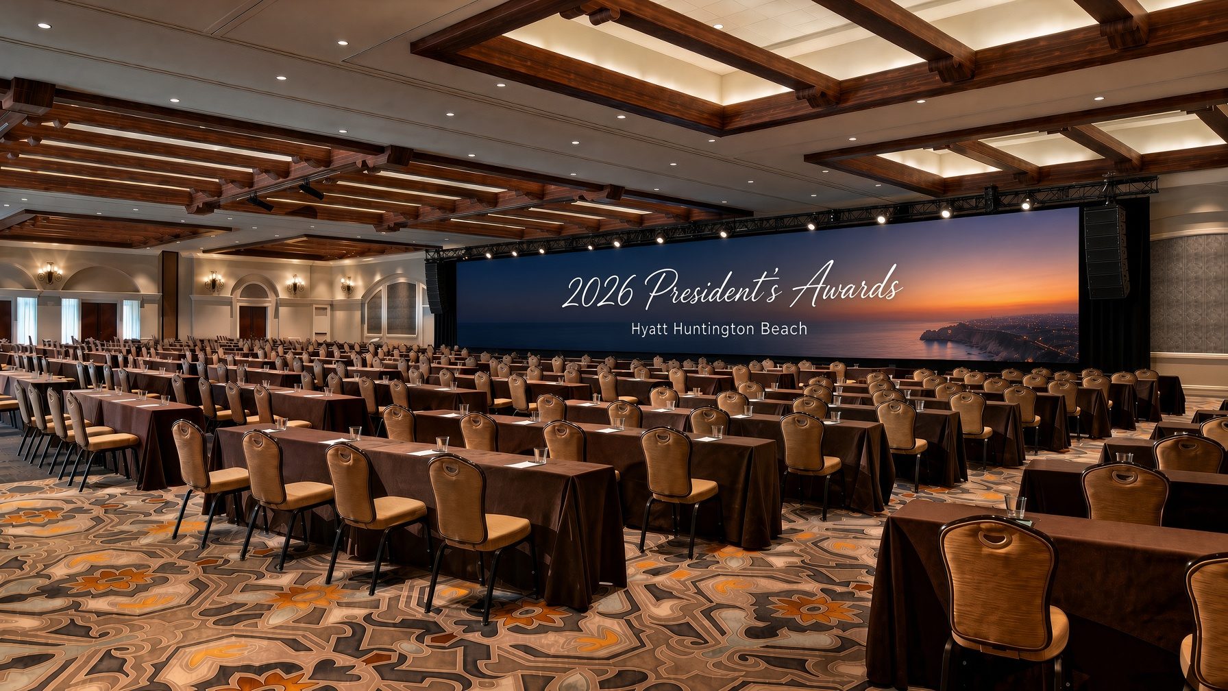 Grand Ballroom with full-width LED wall and line arrays