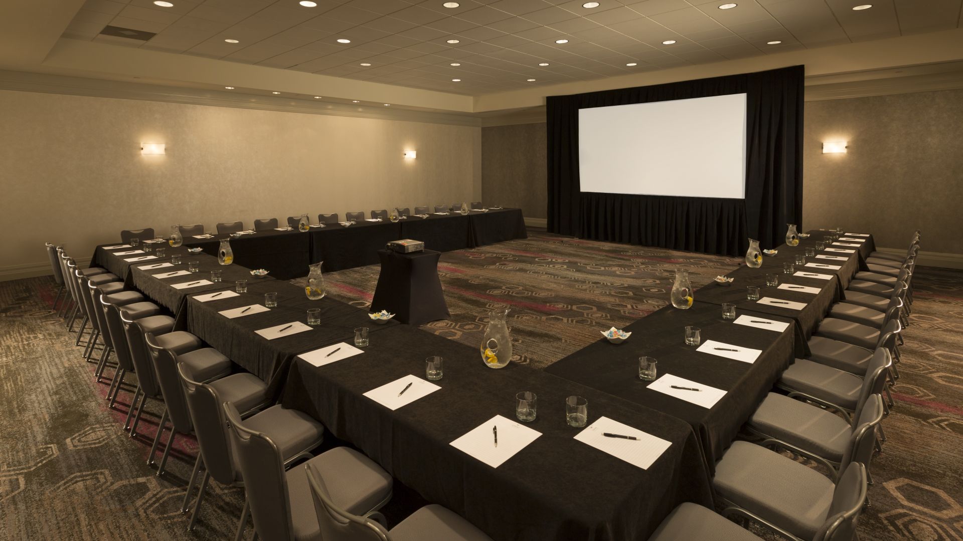 Ray Dolby Ballroom reception setup with blue uplighting at Loews Hollywood Hotel — leftover interior, not a Preston’s / Mt. Olympus plate