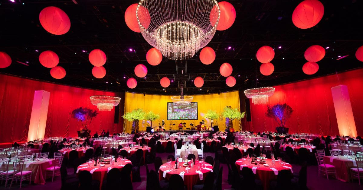 Long Beach Convention Center Grand Ballroom banquet with stage screen
