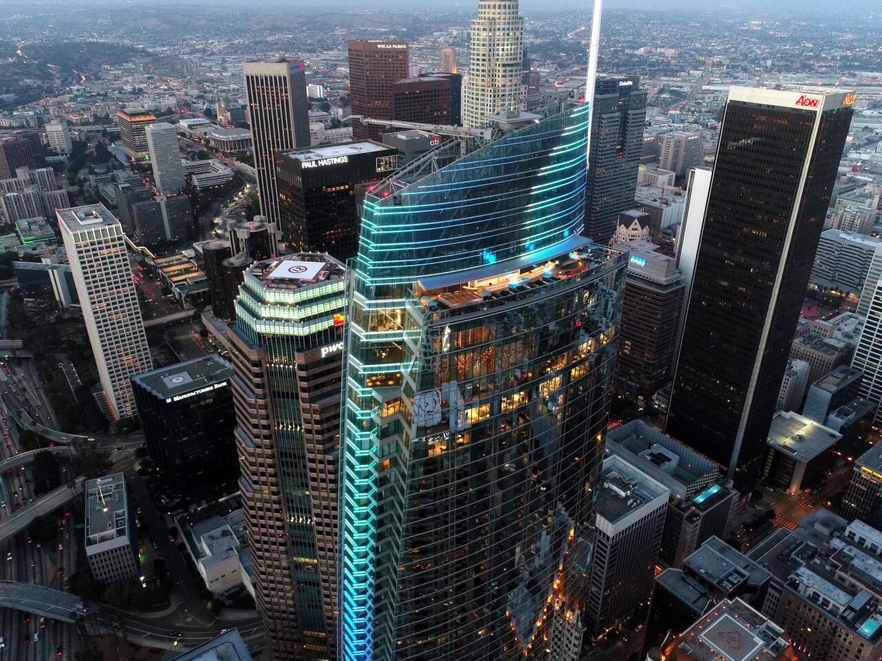 Downtown Los Angeles skyline near the studios campus