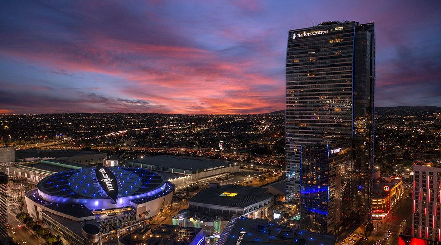 L.A. LIVE and convention campus at dusk