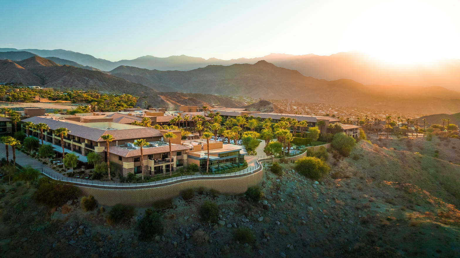 Ritz-Carlton Rancho Mirage on the cliff at sunset