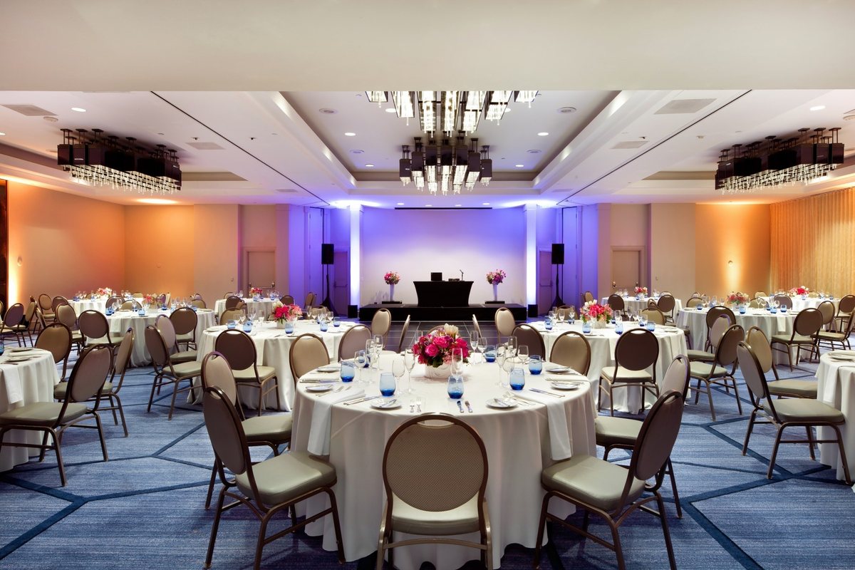 The Beverly Ballroom at Sofitel Los Angeles at Beverly Hills set with rounds