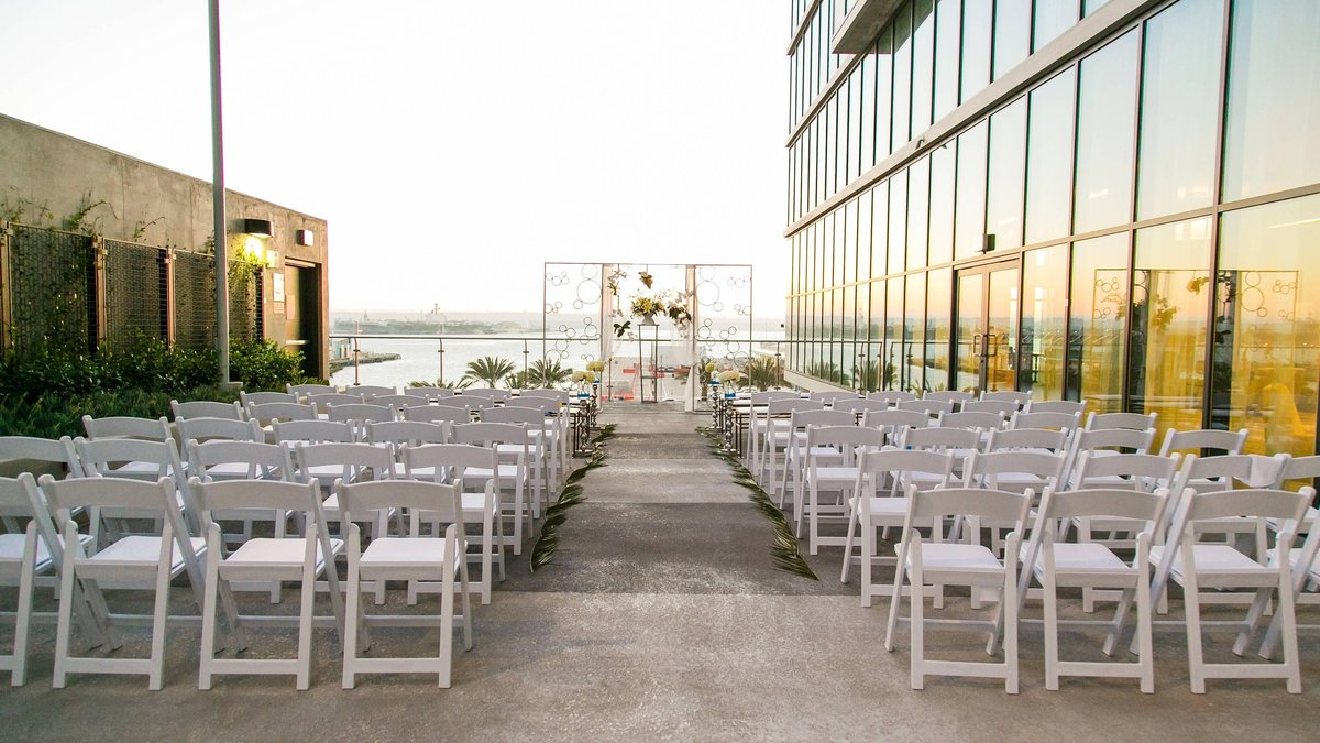 The Bayview Terrace at SpringHill Suites San Diego Downtown/Bayfront set for a ceremony