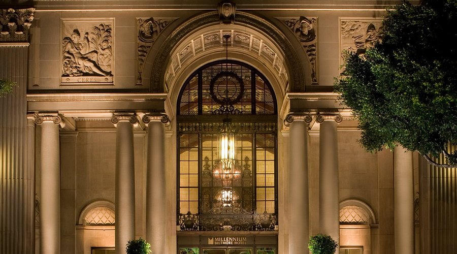 The Biltmore Los Angeles night entrance on Grand Avenue