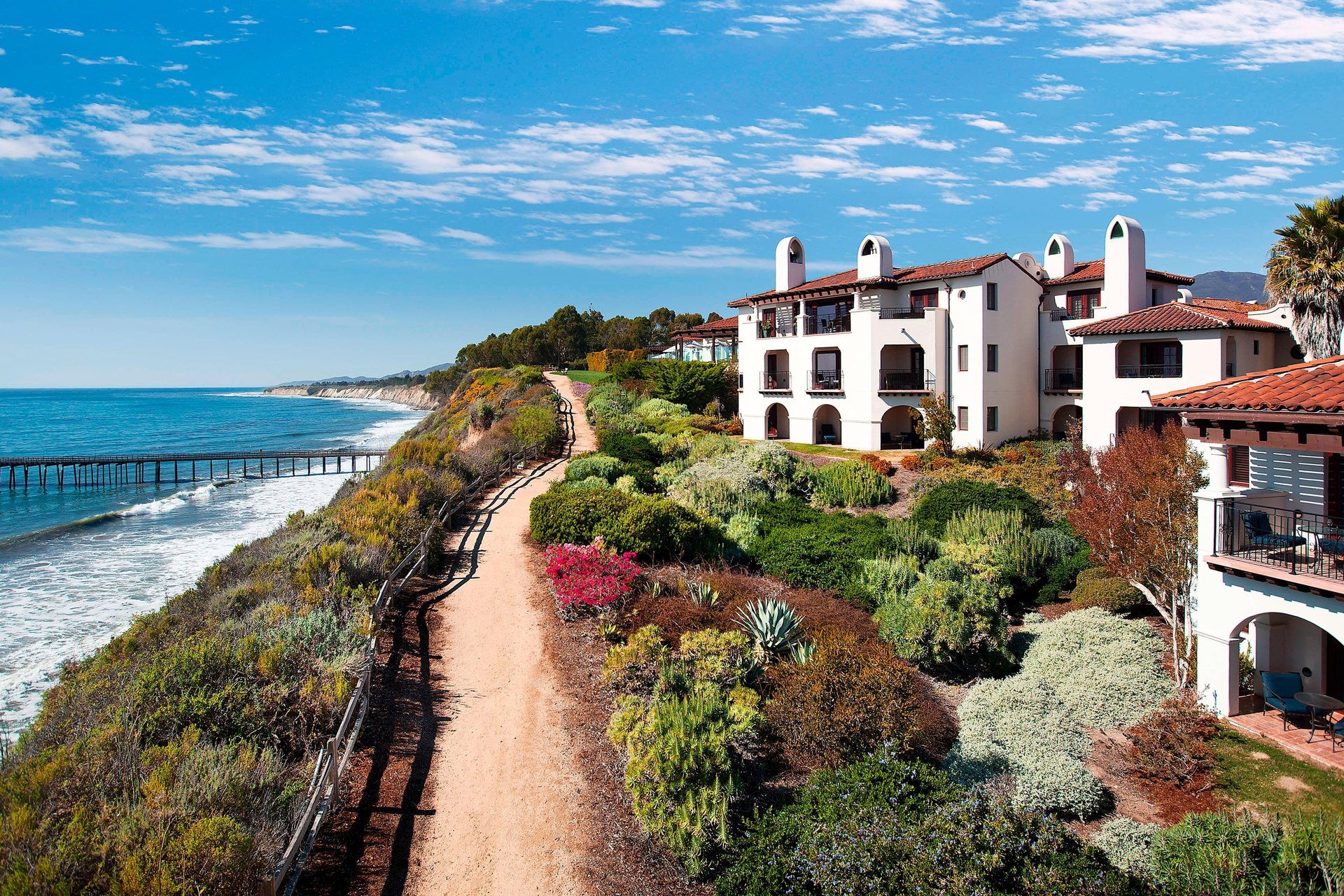 The Ritz-Carlton Bacara above the ocean bluffs and coastline in Santa Barbara