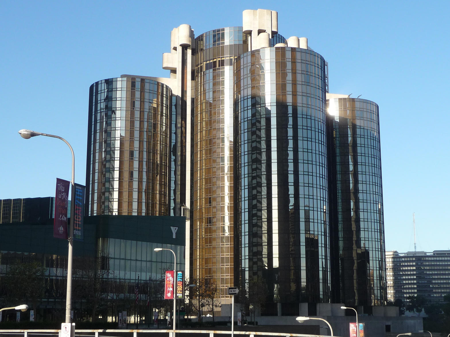 The Westin Bonaventure cylindrical glass towers, Downtown Los Angeles