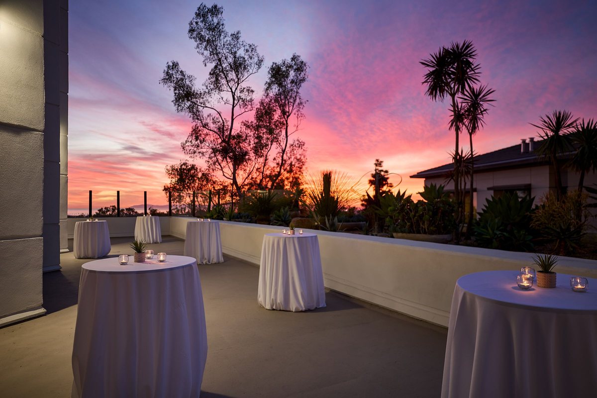 Conference Patio at sunset with cocktail tables